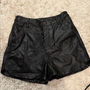 Free People Black Faux Leather High-Waist Shorts